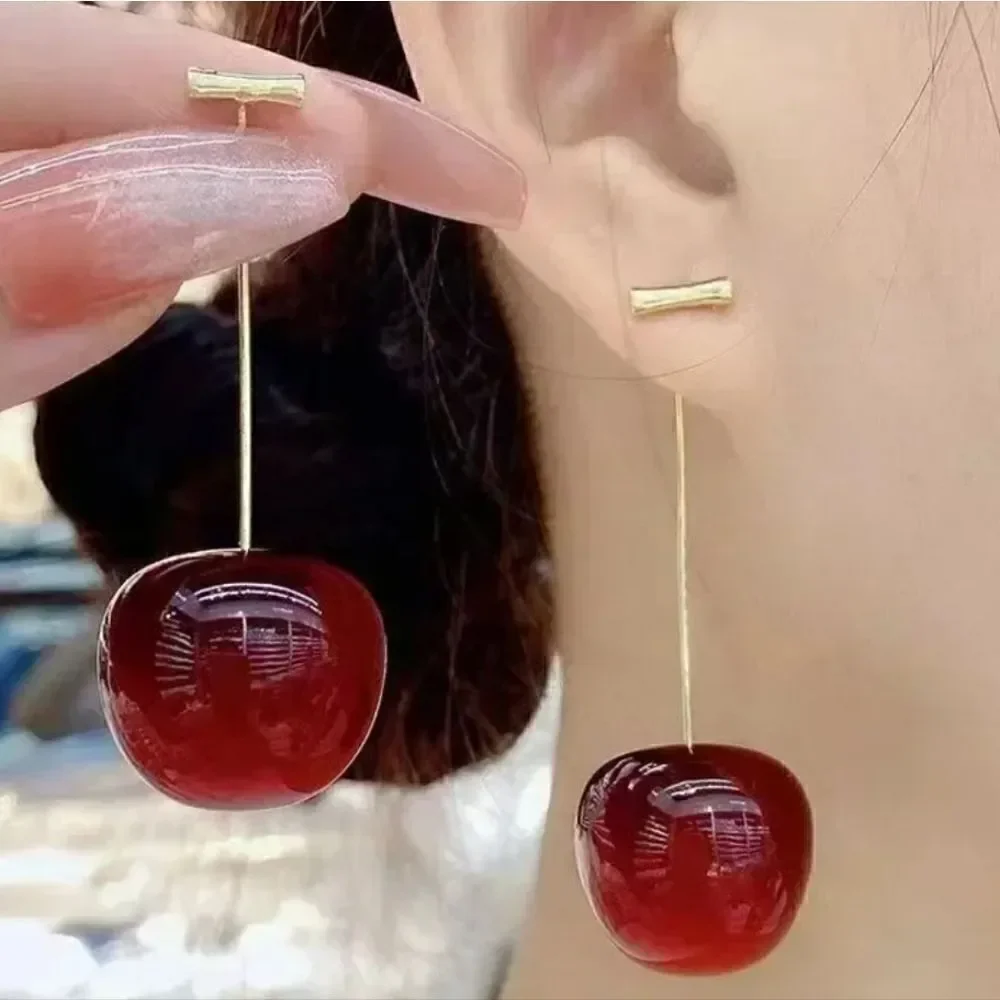 Cherry Earrings Red Fruit Fashion Jewelry Size 0.83''x1.7''